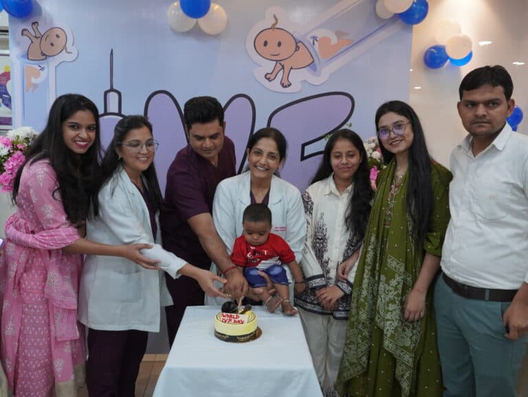 Families celebrating with the Ishwa IVF team at the clinic