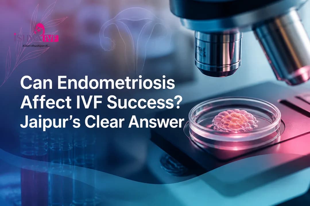 Abstract IVF lab scene illustrating IVF Success in the context of endometriosis.