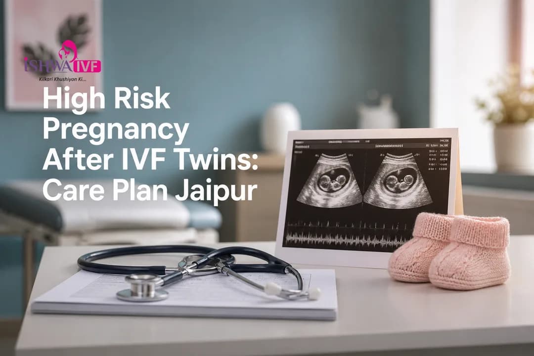 Ultrasound report and baby booties representing IVF twins care planning in Jaipur.