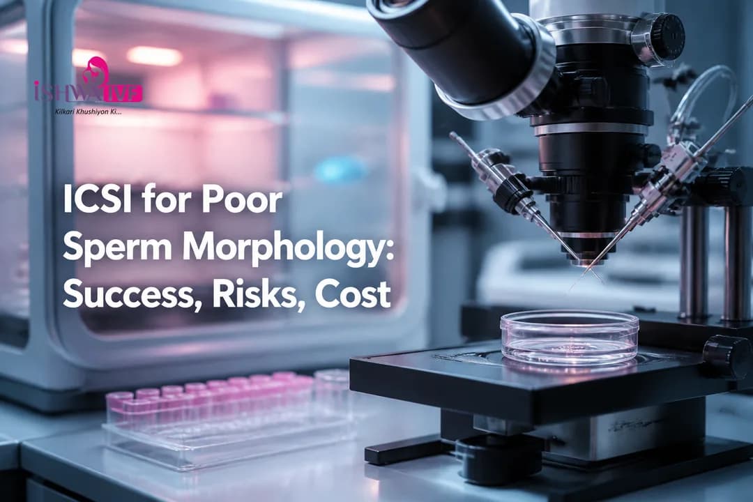 ICSI for poor sperm morphology equipment setup in a modern IVF lab in Jaipur.