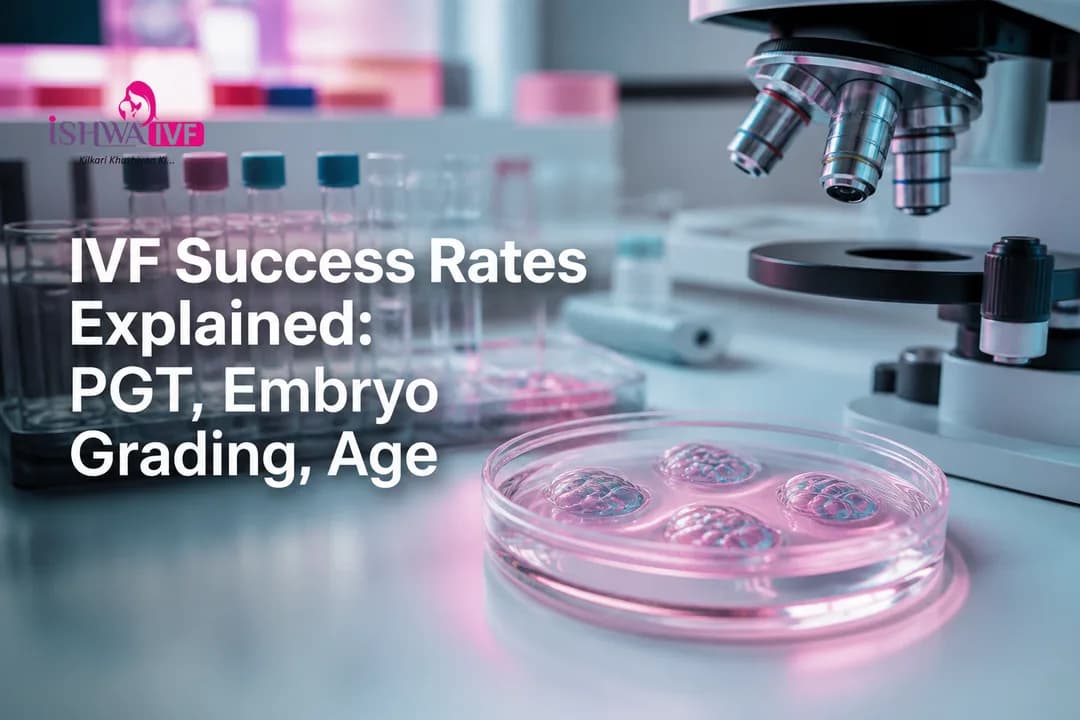 Modern IVF laboratory setup showing embryo culture dishes and microscope to explain IVF success rates.