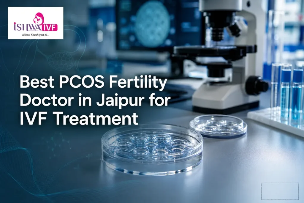 Modern lab-themed banner illustrating IVF treatment for PCOS in Jaipur