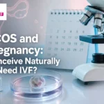 Premium medical cover illustrating PCOS choices and IVF in a clean fertility lab theme.