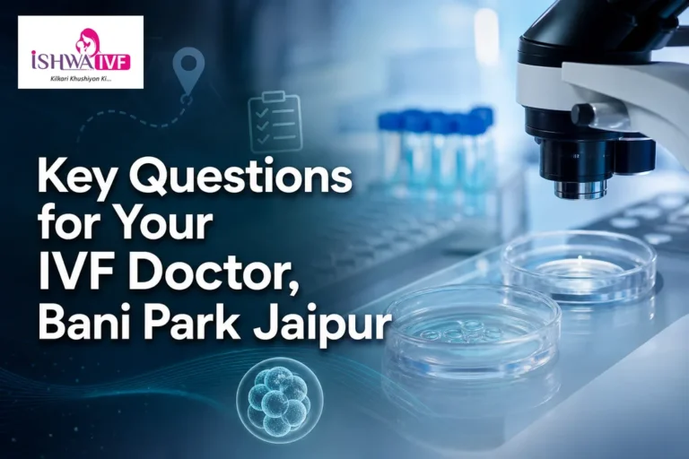 Minimal lab-themed cover image for choosing an IVF doctor in Bani Park Jaipur.