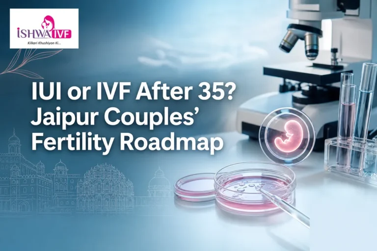 Premium healthcare cover showing lab elements for IVF After 35 in Jaipur