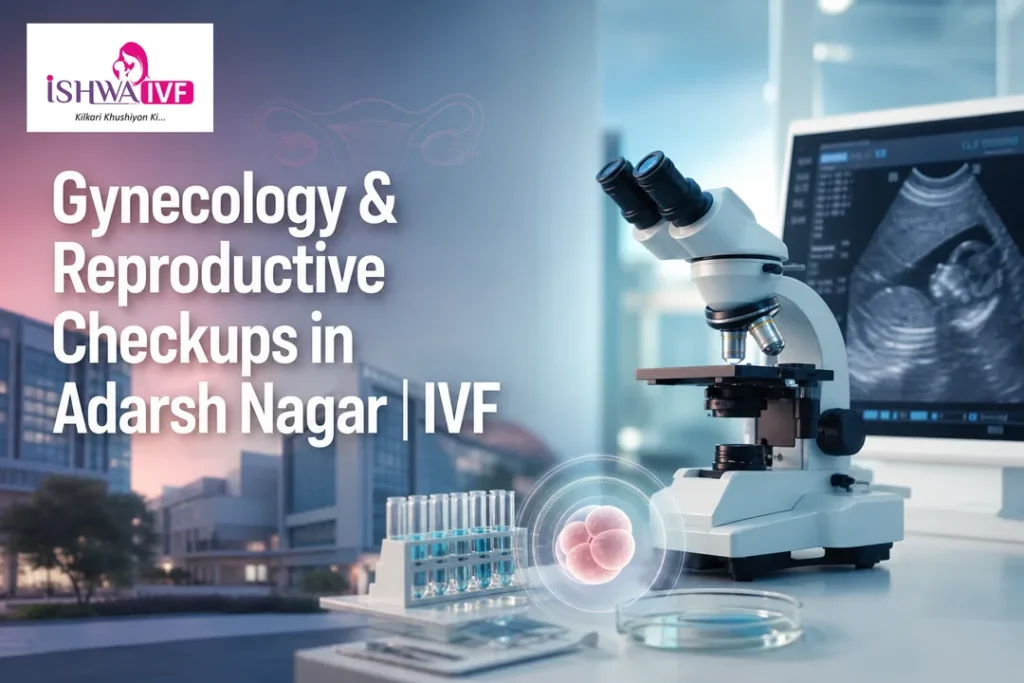 Modern lab-themed cover for IVF and gynecology checkups in Adarsh Nagar.