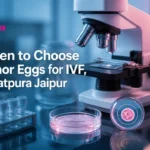 Premium lab-themed cover image illustrating donor eggs for IVF with microscope and embryo visuals