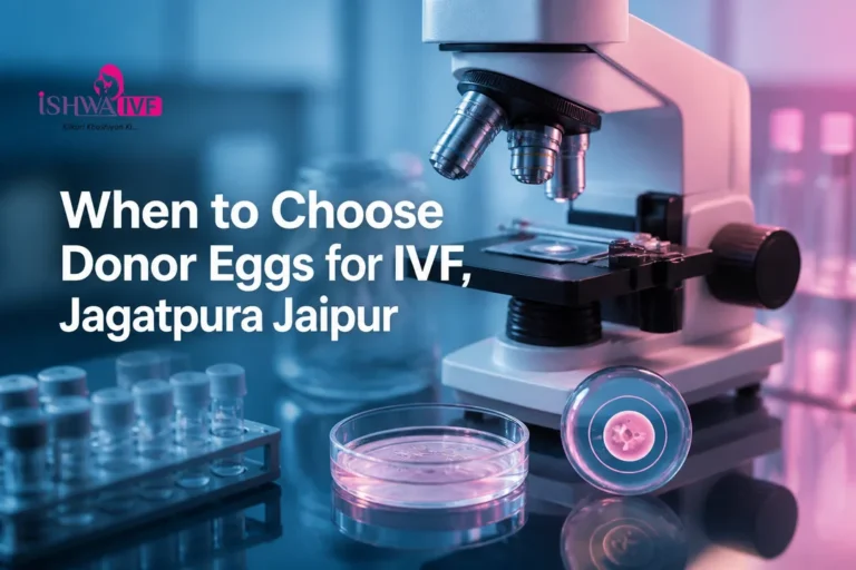 Premium lab-themed cover image illustrating donor eggs for IVF with microscope and embryo visuals