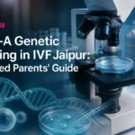 Illustrated IVF lab concept for IVF Jaipur featuring PGT-A embryo testing elements