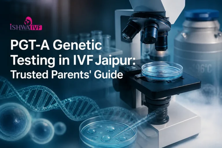 Illustrated IVF lab concept for IVF Jaipur featuring PGT-A embryo testing elements