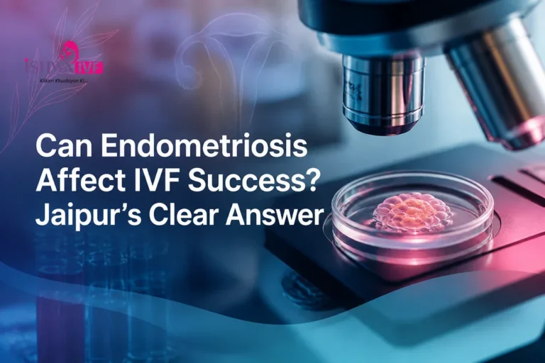 Abstract IVF lab scene illustrating IVF Success in the context of endometriosis.