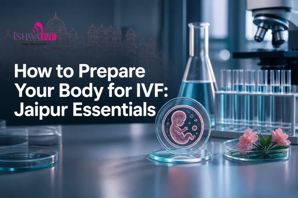 Clean laboratory-themed cover illustrating IVF preparation essentials in Jaipur.