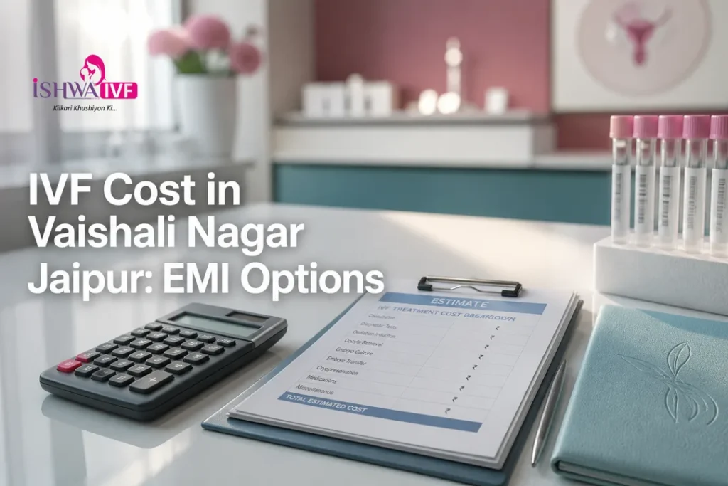 A clean clinic billing setup illustrating IVF Cost planning with documents and medical lab items in Jaipur.