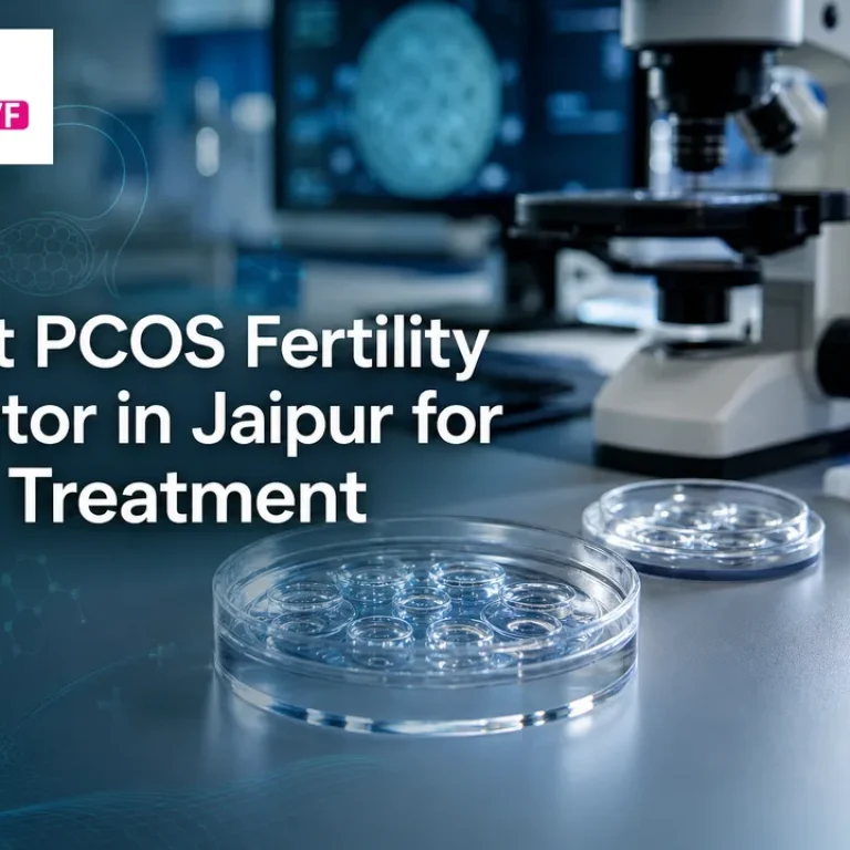 Modern lab-themed banner illustrating IVF treatment for PCOS in Jaipur