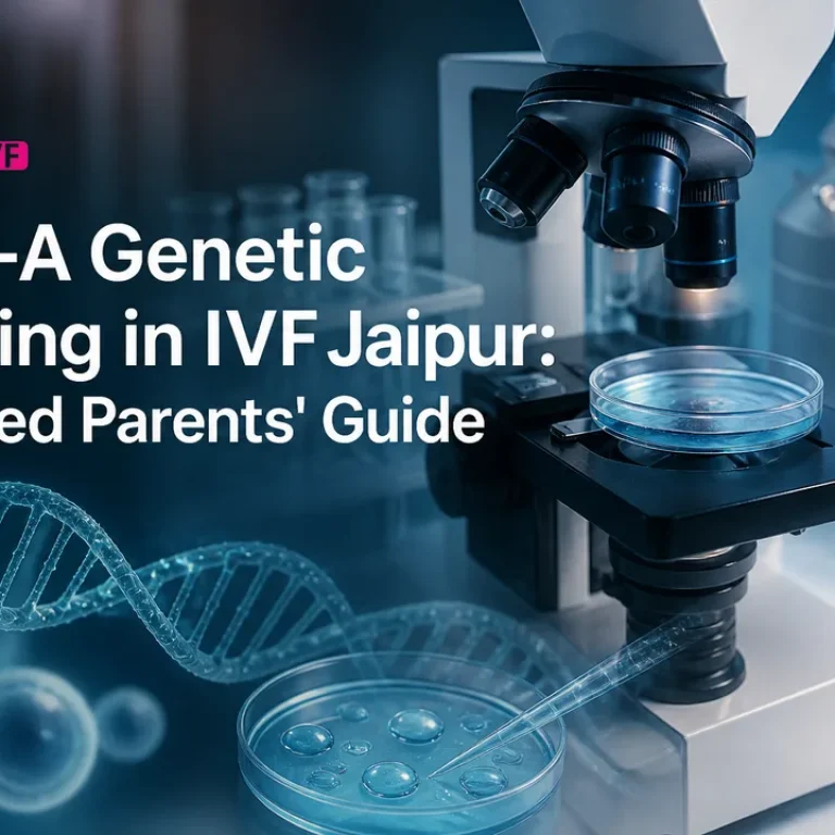 Illustrated IVF lab concept for IVF Jaipur featuring PGT-A embryo testing elements