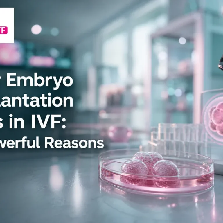 Abstract lab cover illustrating IVF embryo implantation challenges and causes.