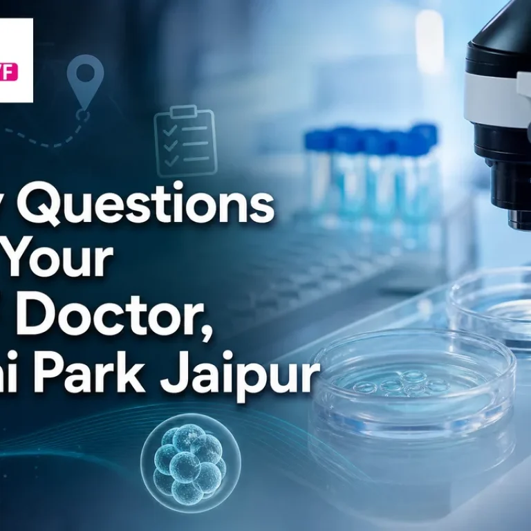 Minimal lab-themed cover image for choosing an IVF doctor in Bani Park Jaipur.