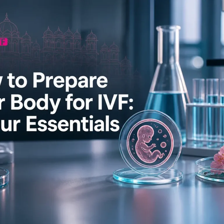 Clean laboratory-themed cover illustrating IVF preparation essentials in Jaipur.