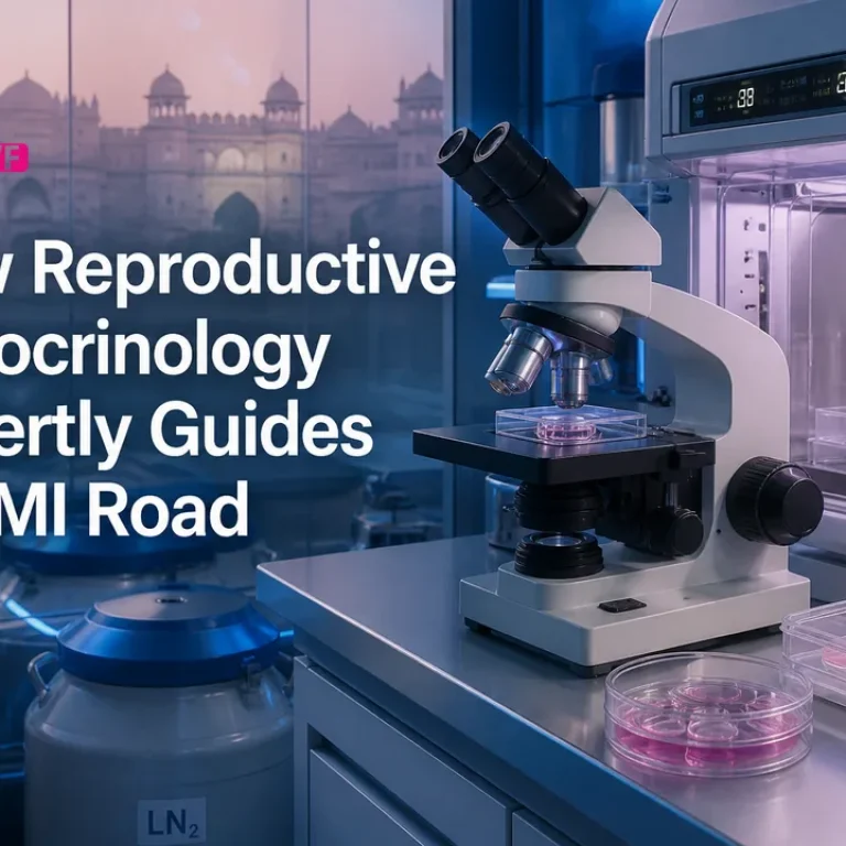 Illustrated IVF MI Road concept showing a modern embryo lab setup