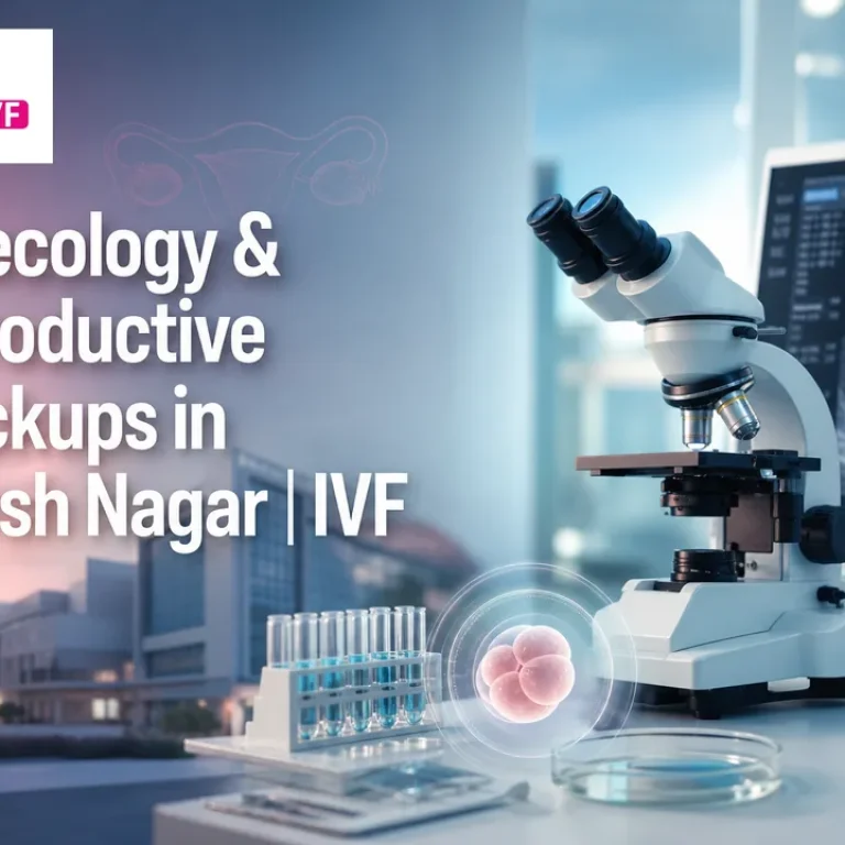 Modern lab-themed cover for IVF and gynecology checkups in Adarsh Nagar.